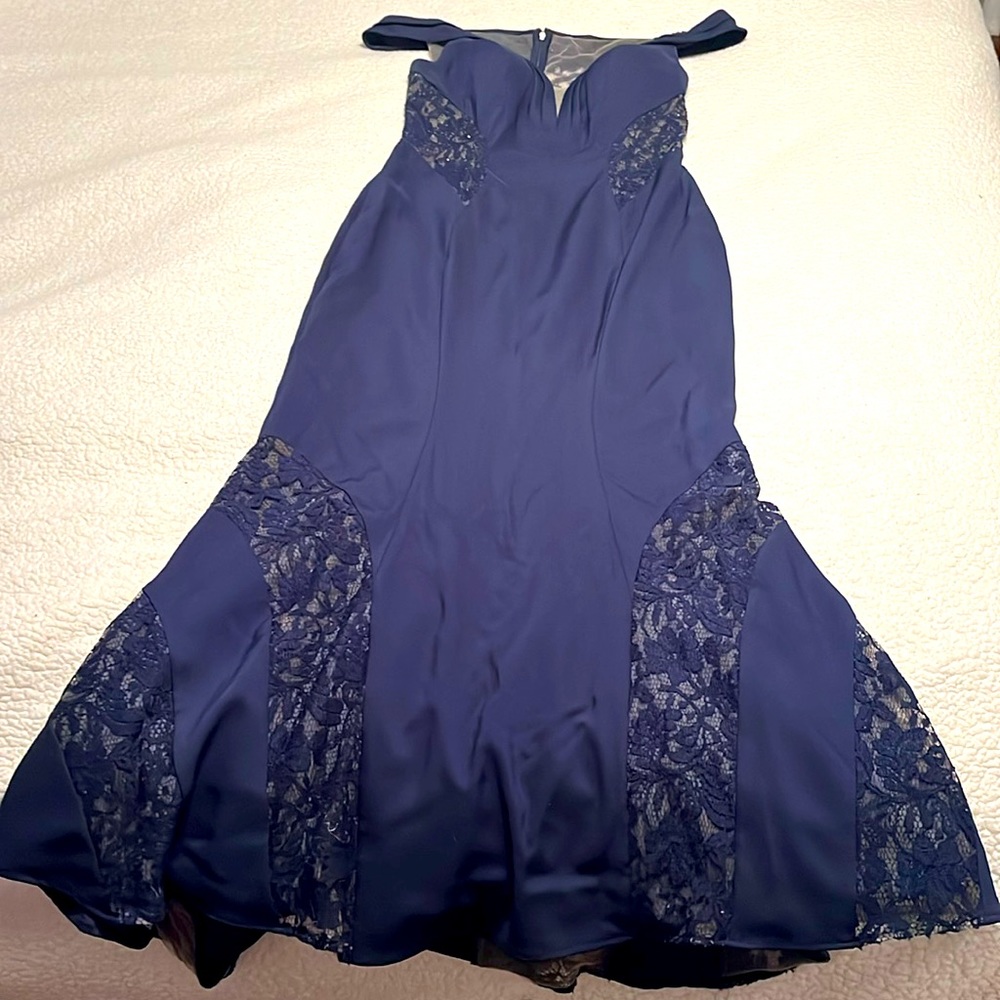 Terani Couture Blue Off-Shoulder Gown for Weddings